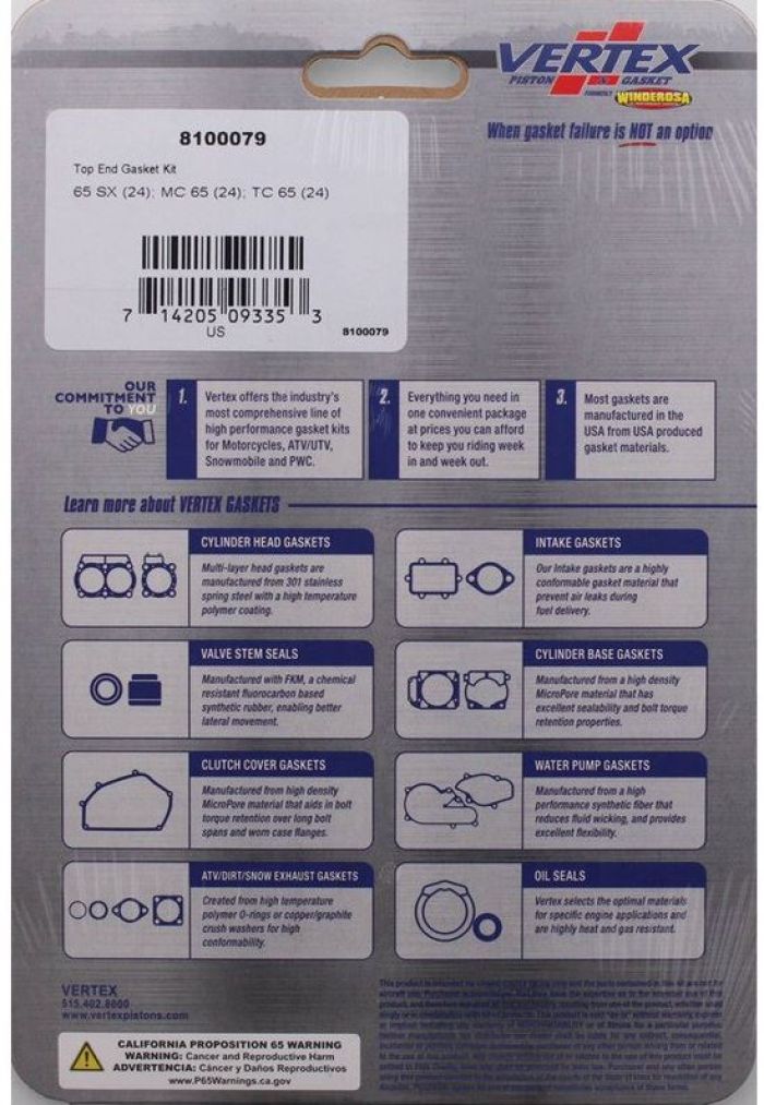 VERTEX TOP END GASKET KIT